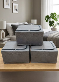Set of 3 Foldable Fabric Storage Boxes with Zip Access