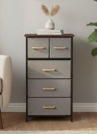 4 Tier Fabric Drawer Storage Tower with Wooden Top