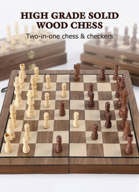 Magnetic Foldable Chess Board Game, 29cm Wooden Board