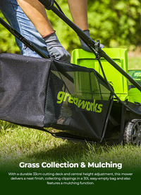Greenworks 24V 33cm Cordless Brushless Lawnmower (4AH Battery & 2A Charger) Greenworks 24V 33cm Cordless Brushless Lawnmower (4AH Battery & 2A Charger)