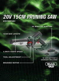 Webb 20v Cordless Pruning Saw with Extension Pole (+ FREE Charger)