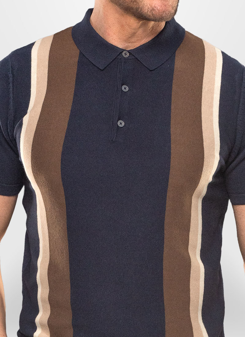 Vertical Striped Knitted Polo Shirt