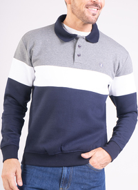 3 Buttoned Stripe Fleece Lined Polo 