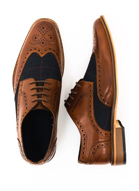 Tan Leather/Checked Brogue Oxford Shoe 