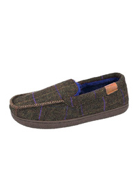 Brown Tweed Textile Moccasin Style Slipp 