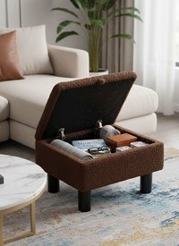 Foot Stool Ottoman with Hidden Storage & Teddy Fabric Lid