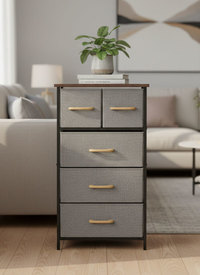 4 Tier Fabric Drawer Storage Tower with Wooden Top