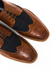 Tan Leather/Checked Brogue Oxford Shoe 