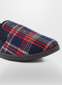 NAVY CHECK VELOUR SLIP ON SLIPPER 