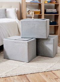 Set of 3 Foldable Fabric Storage Boxes with Zip Access Set of 3 Foldable Fabric Storage Boxes with Zip Access