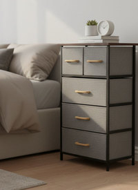 4 Tier Fabric Drawer Storage Tower with Wooden Top
