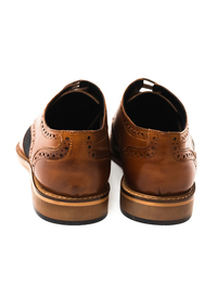 Tan Leather/Checked Brogue Oxford Shoe 