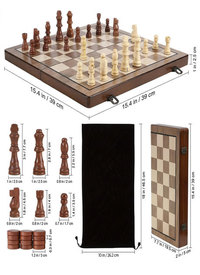 Magnetic Foldable Chess Board Game, 29cm Wooden Board