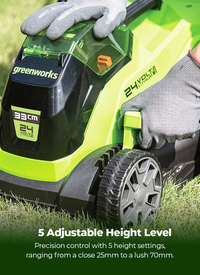 Greenworks 24V 33cm Cordless Brushless Lawnmower (4AH Battery & 2A Charger) Greenworks 24V 33cm Cordless Brushless Lawnmower (4AH Battery & 2A Charger)