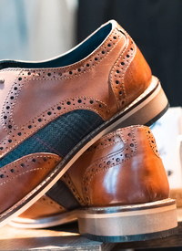 Tan Leather/Checked Brogue Oxford Shoe 